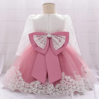 2021 Letné Oblečenie Baby Girl Dress Dlhý Rukáv 2 1. Narodeniny Šaty Pre Dievča Frock Strany Princezná Krst Šaty Dieťa Kvet