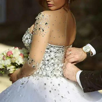 Arabský Vintage Dlhý Rukáv Svadobné Šaty 2021 Lištovanie Crystal Milú, Plesové Šaty, Svadobné Šaty Vestido De Noiva