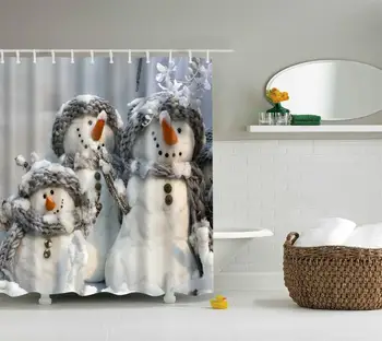 Zimné Sprchový Záves Set s 12 Háčiky Roztomilý Snehuliak Snowflake Vaňa Príslušenstvo Nepremokavé tkaniny Tkaniny, Kúpeľňa Vianočné Dovolenku Dekor