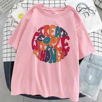 Liečbu Ľudí S Láskavosť Ružové Tričko Ženy Kawaii Letné Topy Karikatúra Grafiku Zábavné Harajuku T-tričko Unisex Móda Tričko