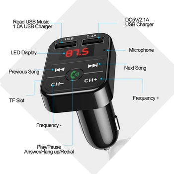 Nové Auto Bluetooth 5.0 FM Bezdrôtové Handsfree, Audio Prijímač Auto MP3 Prehrávač 5V 3.1/1A Dual USB Rýchlo Nabíjačka,