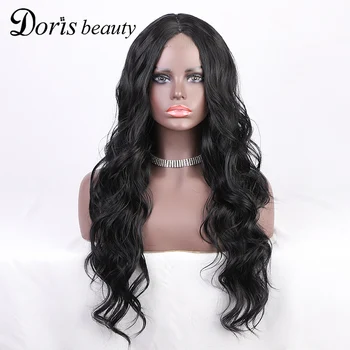 Doris Krásu Dlhé Telo Vlna Syntetické Parochne Čierna, Hnedá, Ružová Blondína Strednej Časti Vlasov pre Ženy Prírodné Priemerná Veľkosť
