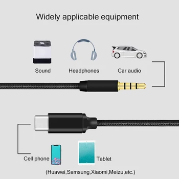 USB-C 3,5 mm AUX Konektor, 1m Kábel Audio, Mikrofón Pre Typ-C Telefón, Tablet Previesť Kábel