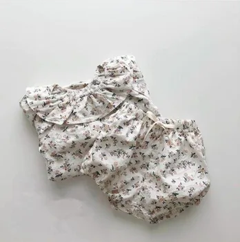 2021 jar flounced žena dieťa bavlna dlho puzdre tričko + krátke nohavice súprava baby girl šaty