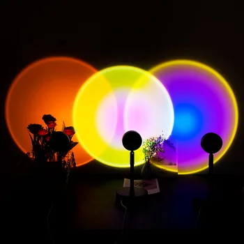 Rainbow západ Slnka Led USB Nočné Svetlo Projektora Atmosféru Stolové Lampy Pozadí Dekorácie Moderné Farebné Spálňa Stolná Lampa