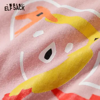ELFSACK Harajuku Ružová Grafické Tlače Bežné T-Shirts Ženy Oblečenie 2020 Lete ELF Čierne Krátke Rukáv kórejský Dámy Denne Topy