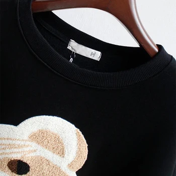Jeseň Zima Crewneck Fleece Mikina Zimné Oblečenie Žien, Vyšívané Medveď Dlhý Rukáv Topy kórejský Sudaderas Kpop Ropa Mujer