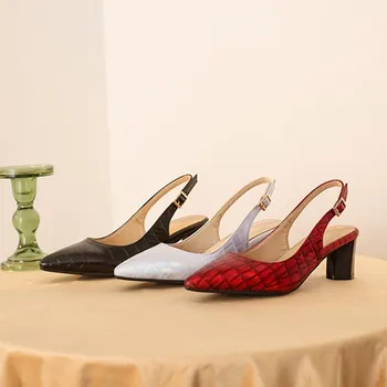 RIZABINA Plus Veľkosť 30-48 Ženy Sandále Čierne Kožené Vzor Topánky Ženy, Kovové Pracky, Námestie Päty Každodenné Bežné Dámy Zapatos