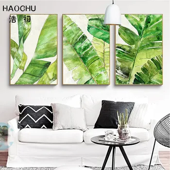 HAOCHU Nordic tropické palmový list wall art plátno na maľovanie dekoratívny obraz na stenu plagát zelená rastlina bez rámu izba nálepka na stenu