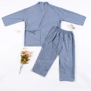 2020 Čistej Bavlny Japonský Štýl Sleepwear Sady Spa Sauna Nosenie Bavlna Otvoriť Späť Správu Kúpanie Pyžamo Muži Ženy Kimono Yukata