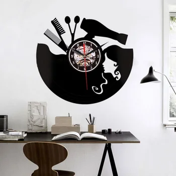Nové Kreatívne vinyl nástenné hodiny účes dievča 3D retro hodiny obývacia izba dekorácie LED nástenné hodiny quartz
