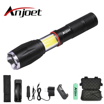Anjoet Taktické LED baterky strane KLASU lampa dizajn T6 Zoomovateľnom pochodeň Magnetické 6 svetla módy pre 18650 batérie + nabíjačka