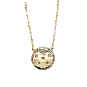 Rainbow cz multi farby dúhy kolo disk mince vyhlásenie náhrdelník zlatá farba vermeil luxusný svadobný náhrdelník módne šperky