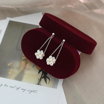 ASHIQI Prírodných Sladkovodných Perál Drop Náušnice pre Ženy 925 Sterling Silver Šperky Darček Ručne Tkané Kvet Loptu