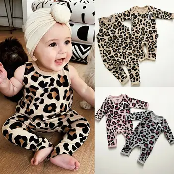 2020 Novorodenca Oblečenie Ružová Béžová Leopard Potápačské Kombinézy Jumpsuit Oblečenie Baby Girl Šaty chlapček Romper dieťa oblečenie