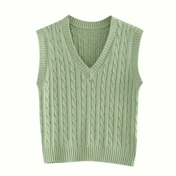 Vintage štýlový pevný pletený sveter vesta ženy 2020 sueter mujer V krku bez rukávov pružnosť vestu preppy štýl topy