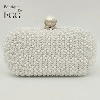 Boutique De FGG Elegant Pearl Spona Biela Ženy Korálkové Večer Tašky Formálne Svadobné hostiny Kabelky a Peňaženky Svadobné Spojka Taška
