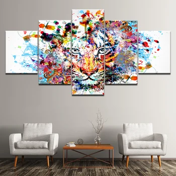 Maliarske plátno farebné Tiger zviera 5 Kusov Múr Umenia Maľby Modulárny Tapety, Plagát, Tlač na obývacia izba Domova