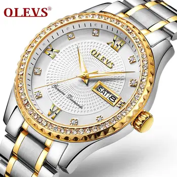 OLEVS big hodiniek pre mužov, luxusné značky diamond štýle, quartz hodinky pre mužov čiernej a zlatej hodinky mužov nepremokavé pánske deň dátum 2020