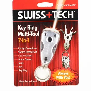 Švajčiarsky Tech 7 v 1 výchova k DEMOKRATICKÉMU občianstvu Krúžok na Vonkajšie Vrecko Multi-Tools Prežitie Otvárač Byt-Čepeľ Noža Keychain LED Baterka Kempingové vybavenie
