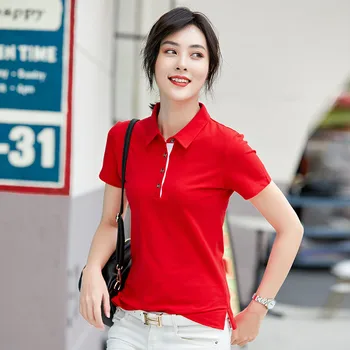 2020 Nový Štýl Letné Topy pre Ženy Farbou Krátky Rukáv dámske kórejský Zase Dole Golier Polo Tričko Slim Tričko