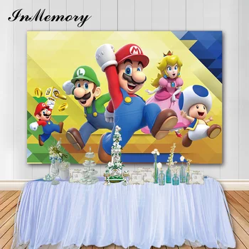 InMemory Detí, Narodeniny, Party, Fotografovanie Pozadí Super Mario tému Pozadia Photo Booth Rekvizity Vinyl Banner Photocall