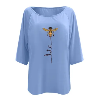 Ženy, Plus Veľkosť Dámy Rameno Bee Vytlačené T-Shirt Vrchole Letné Voľné Roztomilý Tee Tričko Móde Topy Žena T-shirts Camiseta