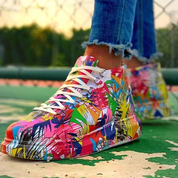 Úplne Nové Dámske shoelace Graffiti Módne Tenisky Zmiešané Farby Platformu dámske Tenisky Bežné Jeseň Multicolor Topánky Žena