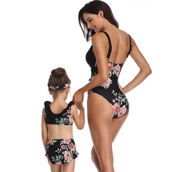 Matka, Dcéra, Plavky, Letné Rodinné Zodpovedajúce Oblečenie Žena Dievčatá Plávanie Oblek Sviatky Oblečenie Mama Dieťa Kvet Plavky