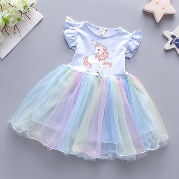 Roztomilý Jednorožec Šaty Pre Dieťa Dievča Oblečenie Sladké Rainbow Oka Princezná Dievčatá Šaty Bežné Tenké Deti Letné Šaty Darček K Narodeninám