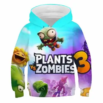 Nové 2020 Jeseň Zimný Kabát Batoľa Detský Chlapci Dievčatá Šaty s Kapucňou Cartoon 3D Rastliny vs Zombie Wars Hoodies Mikina Oblečenie
