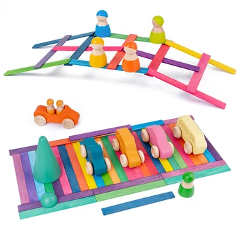 100ks Deti Drevená Hračka Davinci Oblúkový Most Rainbow Stavebné Bloky / Montessori woodne hračka Stohovanie Pásy Kreatívne Hračky