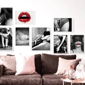 Módy Sexy Dievča Červené Pery Nordic Vintage Plagáty A Tlačí Na Steny Umelecké Plátno Na Maľovanie Obrazov Na Stenu Pre Obývacia Izba, Spálňa Decor