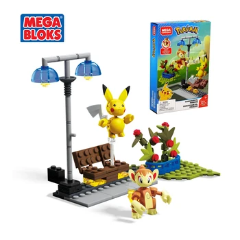 MEGA BLOKS Séria Pokemon Stavebné Bloky, Malý Plameň Opice a Pikachu Konfrontácia Nastaviť Deti Hračky Vianočný Darček GCN12