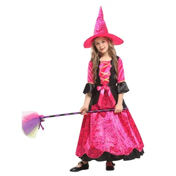 Krásne Ružové Krásy Malé Čarodejnice Dievča Cosplay Kostým pre Dievčatá Dieťa Halloween Karneval Party Mardi Gras Maškarný G-0328