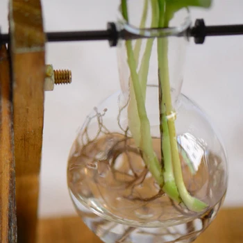 Ploche Skla Kvetináč Žiarovka Váza s Klasickým masívnym Stáť a Kovový Otočný Držiak pre Hydroponics Rastliny Domov Záhrada