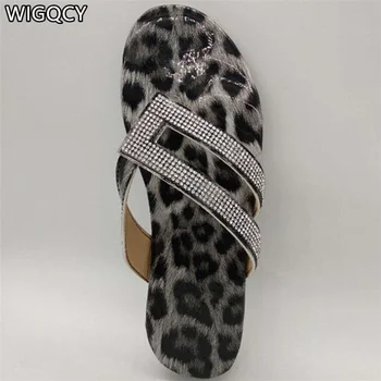 Letné Nové omán drahokamu žien ploché papuče Módne leopard tlač pohodlné vonkajšie plus veľkosť pláži žena papuče D340