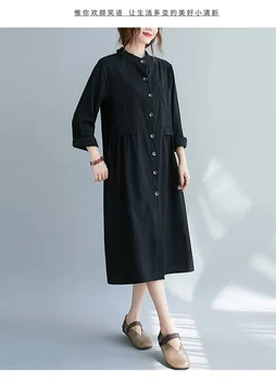 Dlhý rukáv plus veľkosť bavlnená posteľná bielizeň ročník pre ženy príležitostné voľné jeseň tričko šaty elegantné oblečenie 2021 dámske šaty