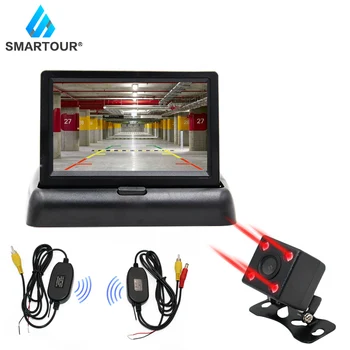 Smartour 4.3 Palcový LCD Farebný Displej Auto Zozadu DVD VIDEO Monitor LED Svetlá Nočné Videnie Zálohovanie Chodu infračervené Kamery