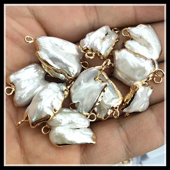 4 kusy prírody biwa pearl umelé sladkovodné perly konektory s zlatá farba veľkosť 10-15 mm biela perla dobrej kvality