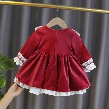 Dievčatá Oblečenie Zimné Lolita Deti Elegantné Svadobné Šaty Čipky Zahustiť Detí Šaty Dievčatá Narodeniny Šaty s red Velvet 0-5Y