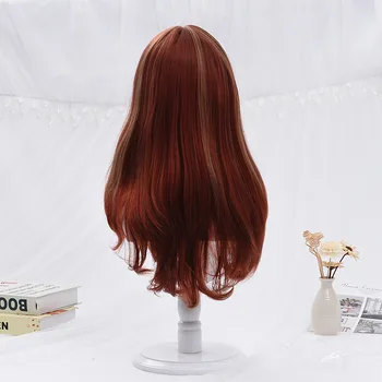 Kórejský nový štýl červené zlato dámy parochňu vysokej teplote hodváb farbenie perm dlhé kučeravé vlasy dovolenku strany cos pokrývky hlavy parochňu