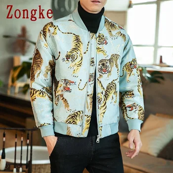 Zongke Tiger Výšivky Kabát Mužov Bunda Bomber Jacket Mens Oblečenie kórejský Štýl Zimná Bunda Pre Módne Mens 5XL 2021