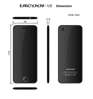 ULCOOL V66 V66PLUS Luxusné Super Mini Ultratenké Karty telefónu s MP3 Prehrávač, Bluetooth, 1.67 palcový Prachotesný Shockproof mobilný telefón