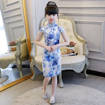 Letné šaty Deti Cheongsam Šaty Čínske Dievča Šaty Princezná Narodeninovej Party Šaty Deti Oblečenie vestido chrbty nový príchod