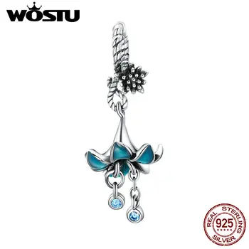 WOSTU Luxusné 925 Sterling Silver Modrý Kvet Orchidea Korálky Kúzlo Fit Originálny Náramok Prívesok Pre Ženy Šperky Čo CTC034