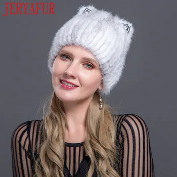 JERYAFUR ruskej módy noriek fox kožušiny klobúk módne mládež zimné žien mačka uši štýl roztomilý noriek kožušiny spp lyžiarske spp kožušiny spp