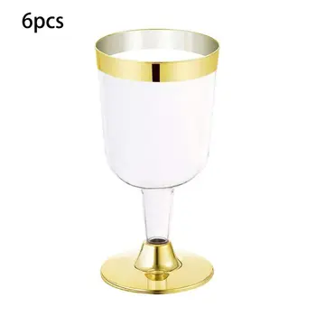 6 Ks 180ML Jednorazové poháre na Víno, Zlato Strane Fire Plastové Šampanské Flauty Home Party Dodávky Šampanské Poháre