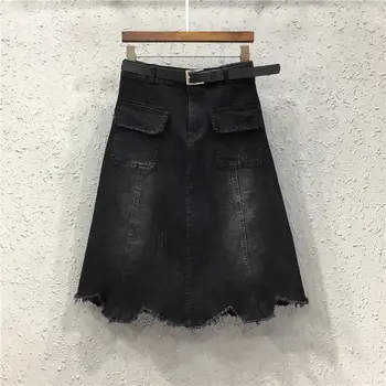 Ženy Lete Vrecká Mini Džínsy, Sukne Dámske kórejský Štýl Black Bežné Vysoký Pás Denim Sukne Jupe Femme Faldas Plus Veľkosť 5XL