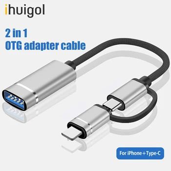 Ihuigol 2 v 1 OTG Kábel USB 3.0 na Osvetlenie Typ C Data Converter, Myši, Klávesnice, U Diskov Kamera Pre iPhone 12 Samsung S9
